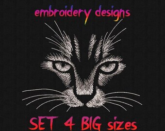 Cat Sketch Embroidery Design | 5x7 Hoop File | Detailed Portrait Machine Pattern Digital Download