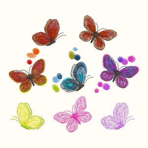 Rainbow Butterfly Machine Embroidery Design | Watercolor Outline Motif | 8 Sizes | 5x7 Hoop | Digital Download