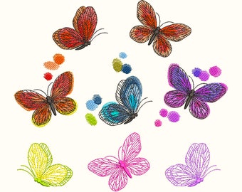 Rainbow Butterfly Machine Embroidery Design | Watercolor Outline Motif | 8 Sizes | 5x7 Hoop | Digital Download