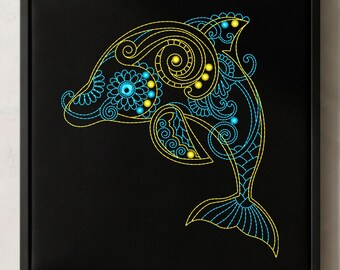 Dolphin Embroidery Design | Swirl Line Art | Ocean Machine Embroidery