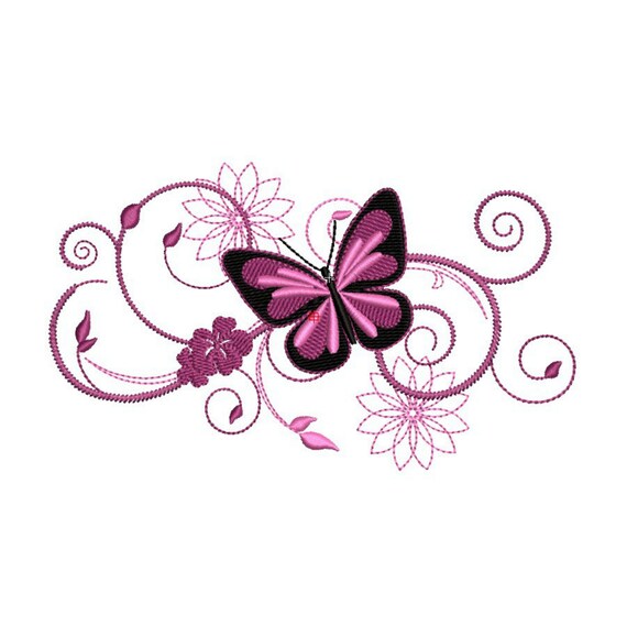 Pink butterfly Embroidery Designs 5x7 Instant Download | Etsy