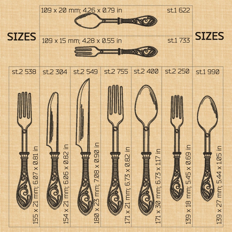 Machine Embroidery Designs Cutlery Vintage Set 5x7 in 9 items Etsy