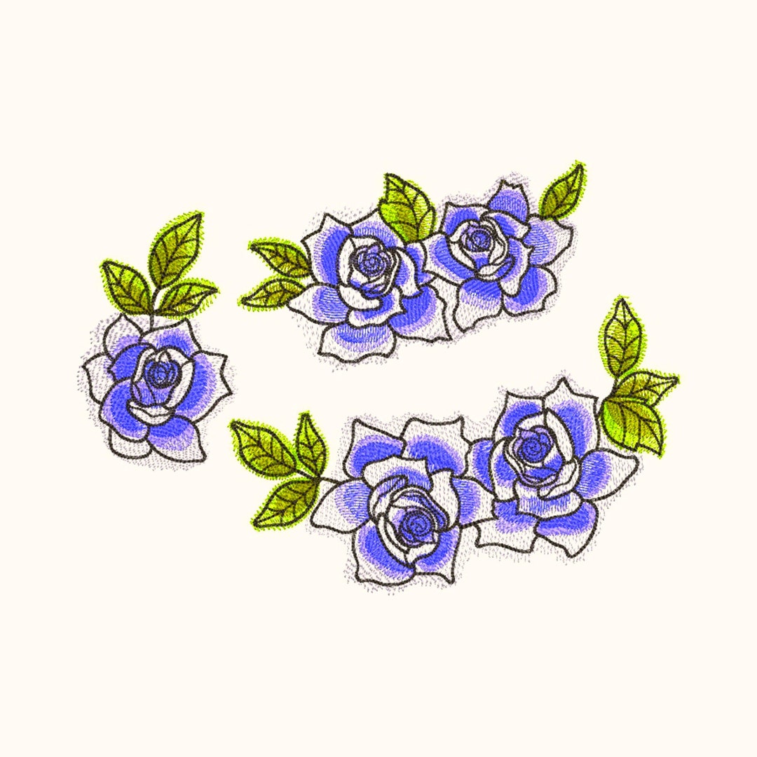 Enchanted Blue Roses | Embroidery Design Set | Digital File for Elegant ...