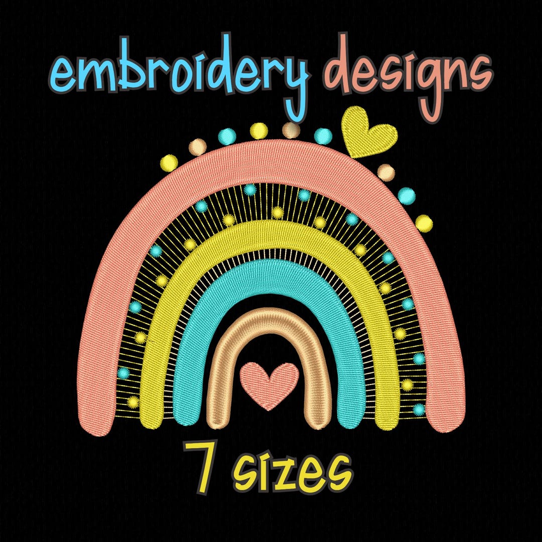 Rainbow Machine Embroidery Design | 4x4 5x7 Hoop | Kids Motif Digital ...
