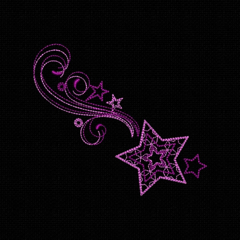 Simple Stars Scroll Design Celestial Star Embroidery File | Scroll Tail Motif | Digital Stitch ...