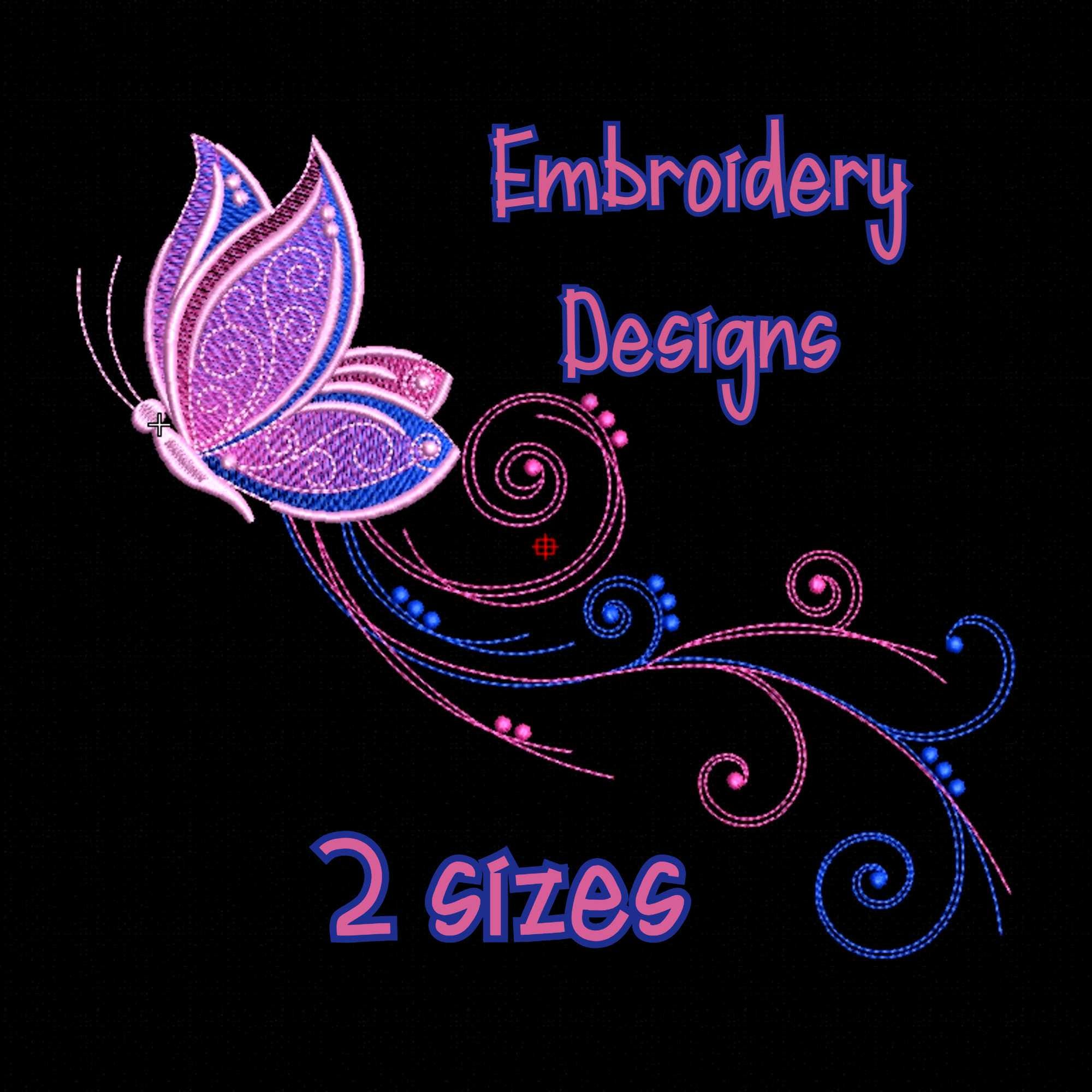 Butterfly Swirl Embroidery Design | 6x10 Hoop Digital File | Elegant ...