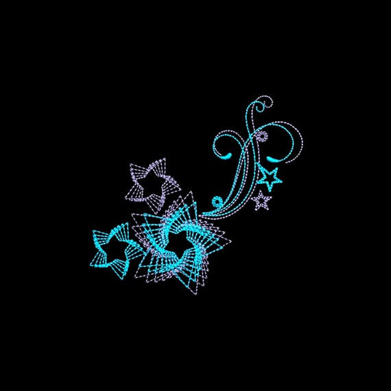 Neon Star Embroidery Design | 5x7 Hoop | Flying Stars with Swirl Tail | Digital File