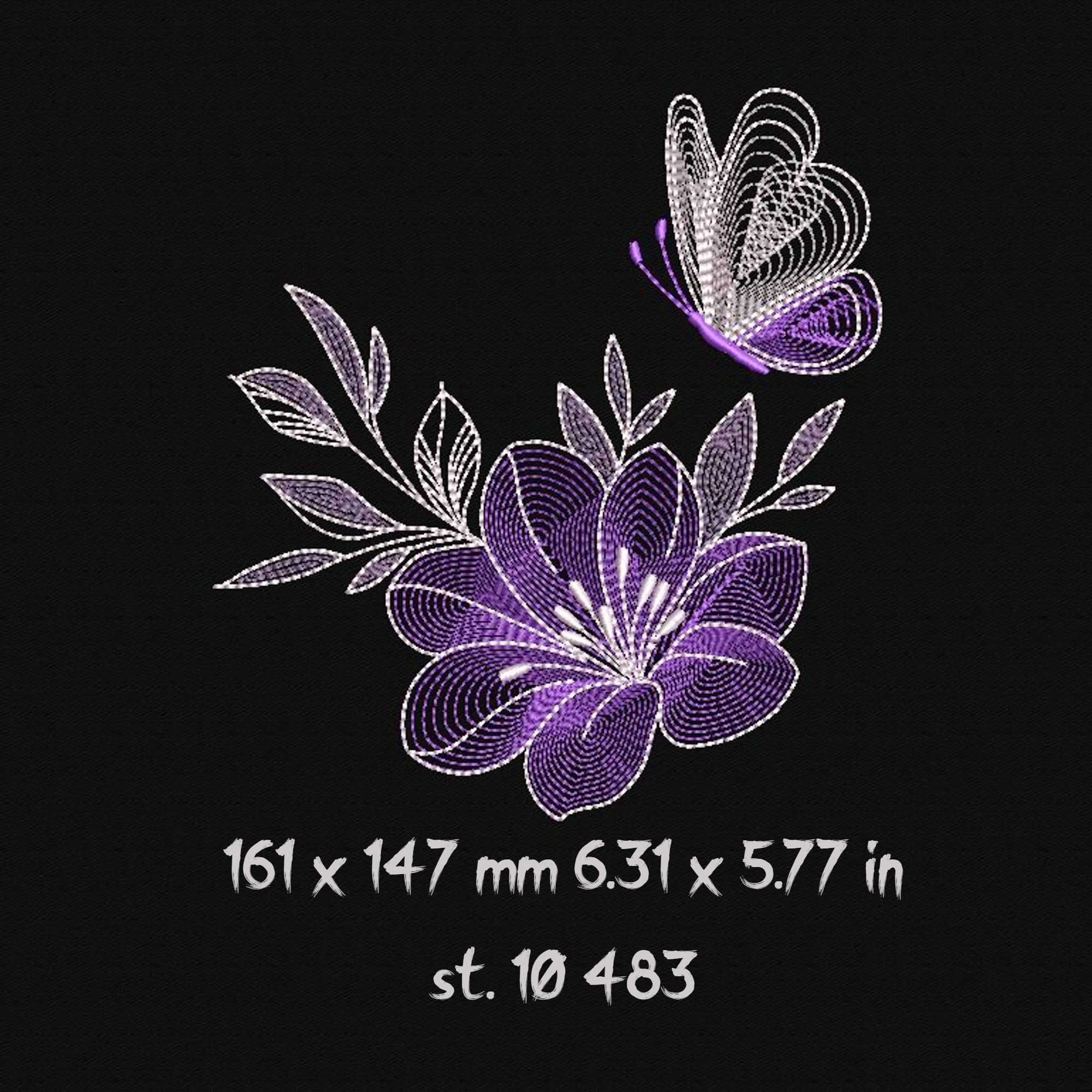 Butterfly Flower Outline Embroidery Design | 6x10 Hoop Digital File ...