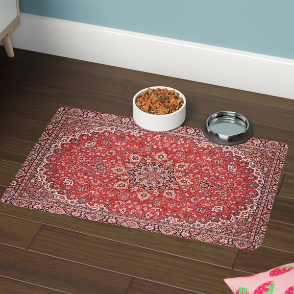 Pet Bowl Mat, Vintage Dog Placemat, Persian Cat Food Rug, Mini Rug, Dog Lover Gift, 12 x 18