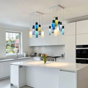 3 Pendant Lights for Kitchen Décor. Blown Glass ,Bar Lighting in any Color you choose. Kitchen Island Décor in any quantity you choose