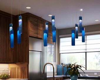 Blown Glass Pendant Lights for Kitchen Island. Blue Pendant Lighting Best as Kitchen Décor. 33 Colors to Mix these Stained Glass Lamp