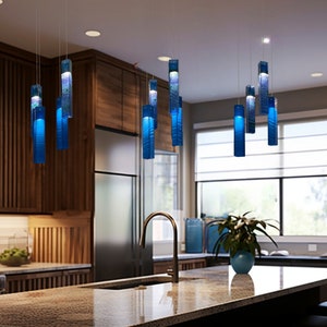 Blown Glass Pendant Lights for Kitchen Island. Blue Pendant Lighting Best as Kitchen Décor. 33 Colors to Mix these Stained Glass Lamp