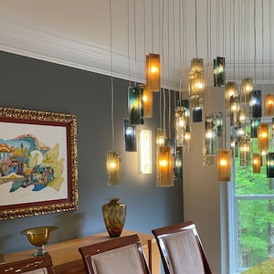 Room Décor, Hanging Pendant Light. Colorful Blown Glass Lamp for Dining Lighting. Stunning Art Glass Lighting Chandelier. Customized.