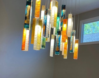 SUNBEAM - Unique Pendant Light for Living Room or Dining Room Lighting. Handmade Colorful Lamp - Murano Glass Light Fixture
