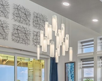 Modern Hanging Light: Exquisite Art Glass Chandelier for Dining Room. Multi Light Pendant Tailor Made Art Lighting