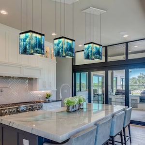 Blue glass pendant lights for kitchen island on sale