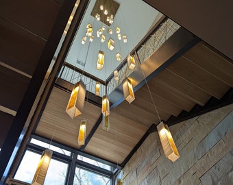 Long Drop Light Chandeliers for Staircas. Long Linear Pendants for Hallway Lighting. Fit for Vaulted or Peaked Ceiling