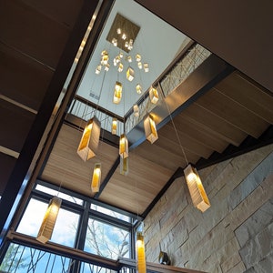 Long Drop Light Chandeliers for Staircas. Long Linear Pendants for Hallway Lighting. Fit for Vaulted or Peaked Ceiling