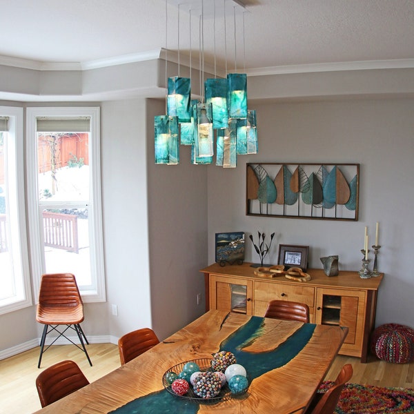 Large Pendant Light for Dine Lighting and Home Décor. Dining Room Lights, Ceiling Lamp, fully Customizable. Art Glass Light Fixture
