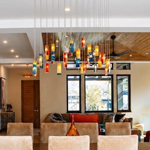 Colorful Hand Blown Glass Chandelier Custom Art Pendant Light for Dining Room