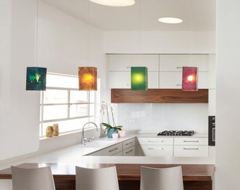 ROCKS - Kitchen Island Pendant Lamp. Mid Century Blown Glass Ceiling Light Fixture. Custom Lighting for Kitchen Island Decor