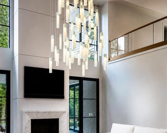 Murano Chandelier — Cascading Glass Waterfall for High Ceiling & Staircase