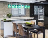 Turquoise pendant light for kitchen island lighting, Boho ceiling lamp, variety of 36 colours, stained glass ceiling light