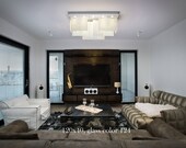 Large modern chandelier, original staind glass lamp handcrafted by the artist