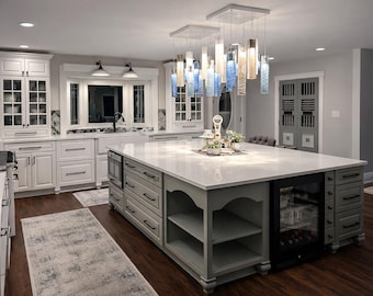 Kitchen Island Lighting. Blue Pendant Light for Kitchen Décor. 33 Colors. Stained Glass Ceiling Light. Art Glass Home Decor
