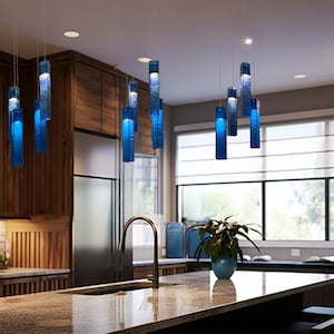 Blown Glass Pendant Lights for Kitchen Island. Blue Pendant Lighting Best as Kitchen Décor. 33 Colors to Mix these Stained Glass Lamp