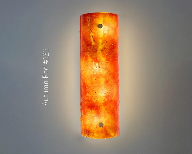 Unique Art Glass Wall Sconces Lighting. Stain Glass Panel Wall Lamp in 33 Art Glass colors to choose from. Original Stain Glass Art 132. Autumn Red