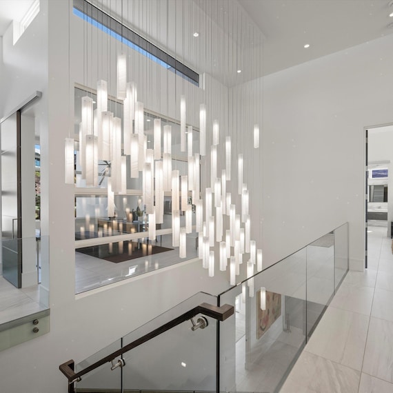 Chandelier Lighting – Lighting Modern Pendant Lamp – Blown Glass Stairway Light for Foyer and Staircase