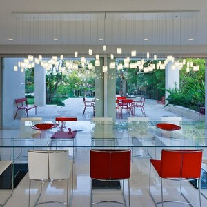 Modern Chandelier Dining Room Lighting, Modern Glass Pendant Light for Dine Lighting. This Art Glass Lighting is customized to your space 72 pieces Ceiling plate: 95×15.7″ (240x40cm)