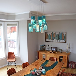 Island Beleuchtung oder Dine Leuchte. Türkis Lampe für Küche Pendel Beleuchtung. Einzigartiger Kronleuchter aus Kunstglas.