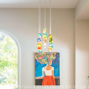 Blown Glass Chandelier, Murano Glass Lighting. A Customized Dining Fixture consistent of Glass Blow Pendant is a Unique Colorful Décor
