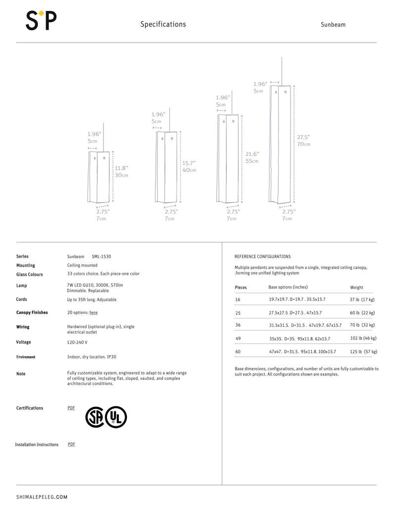 a collection of architectural drawings and specifications for a Sunbeam ceiling design.