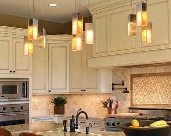 Modern Farmhouse Kitchen Island Lighting, Stain Glass Hanging Lamp Large Glass Pendant Light.  Large Hanging Stain Glass Lamp