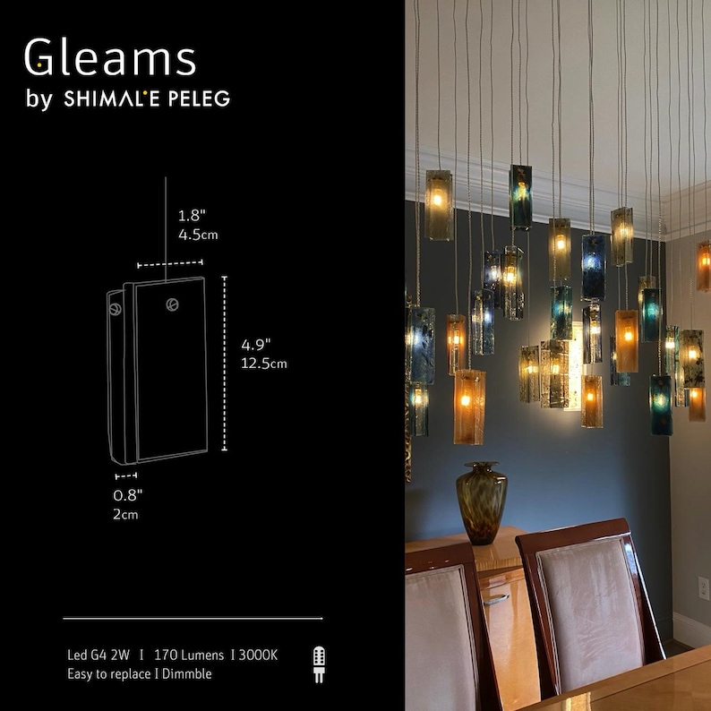 Blown Glass Art, Colorful Chandelier. Blown Glass Pendant Lighting for Staircase Lighting or Dining Room. Stained Glass Led Chandelier image 8