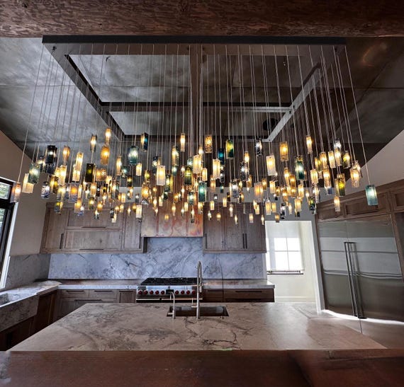 Restaurant lighting, project lighting – Gleams Stained Glass Lamp | Feature Light for Commercial Ceiling or Loft Chandelier