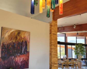 Colorful Murano Glass Chandelier: Custom Pendant Light for Living Room