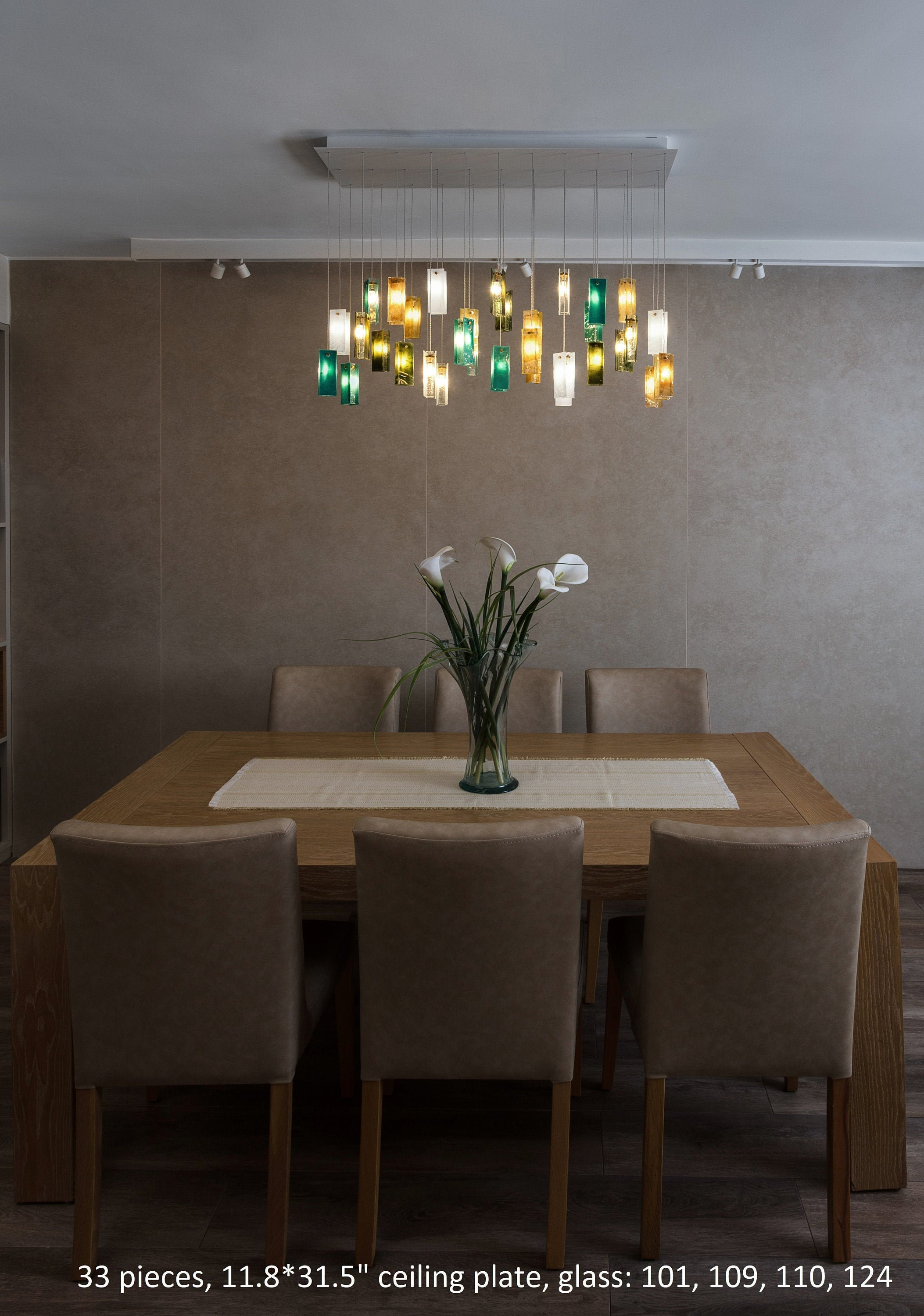 Kitchen Island Light Unique Home Décor, Dining Room Lights in Cascading Lengths. Kitchen Island Décor, Art Glass Ceiling Light Fixture
