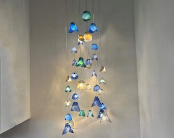 Sea Art Glass I Blown Glass Light I Colorful Chandelier I Foyer Lighting Led Chandelier
