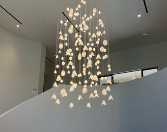 Blown Glass Chandelier for Entryway Light.  Long Glass Pendant Light, Bubble Chandelier. Cascading Pendant for Lights.