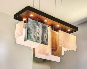 Dining Room Chandelier Lighting. Linear Rectangular Ceiling Light Fixture. Custom Made
