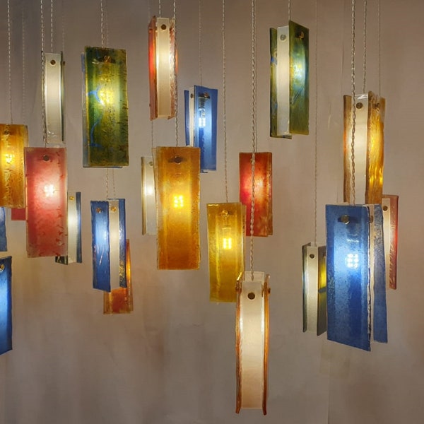 Glass Art for Room Decor:  Hand-Blown Glass Chandelier I Colorful Murano Glass Pendant Light and Ceiling Art Hanging I Custom Light Fixture
