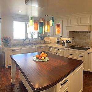 Hanging Lamp Shade for Island Lighting in Kitchen. Unique Stained Glass Light Fixtures