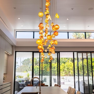 Blown Glass Chandelier: Rainbow Flower Pendant Light for Custom Home Decor