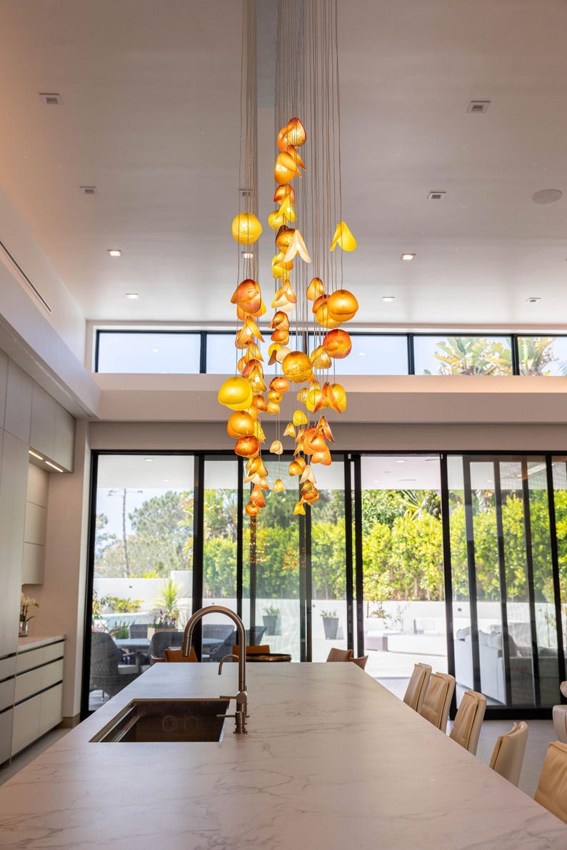 Blown Glass Chandelier: Rainbow Flower Pendant Light for Custom Home Decor