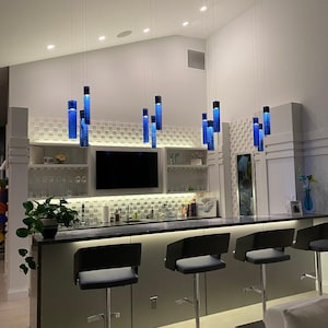 Kitchen Island Lighting. Blue Pendant Light for Kitchen Décor. 33 Colors. Stained Glass Ceiling Light. Art Glass, Home Decor