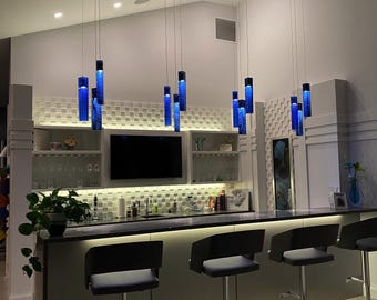 Iluminación para isla de cocina. Lámpara colgante azul para decoración de cocina. 33 colores. Lámpara de techo de vidrieras. Vidrio artístico, decoración del hogar.